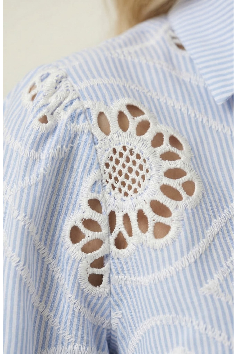 Striped Eyelet Button Down Shirt, Alternate, color, Light Blue / White