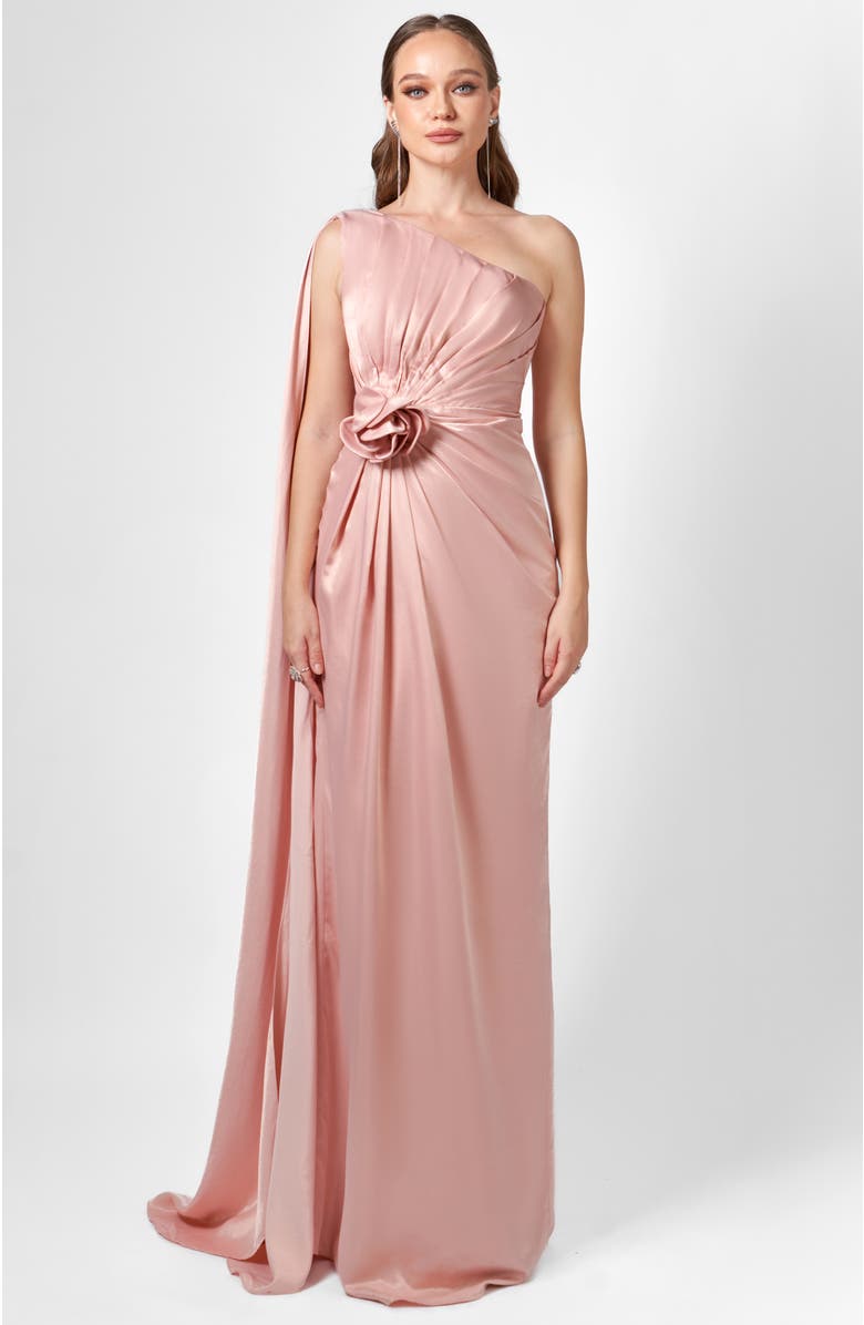 Bariano Justine One Shoulder Cape Gown, Alternate, color, Pink