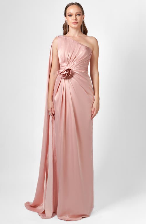 Bariano Justine One Shoulder Cape Gown In Pink