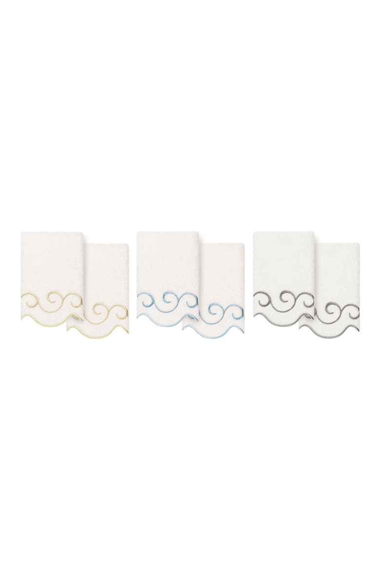 Simplicity Embroidered Scallop 2-Piece Washcloth Set, Alternate, color, WHITE/ GRAY