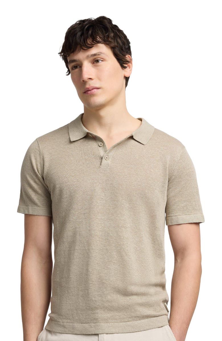 Onia Linen Sweater Short Sleeve Polo, Alternate, color, Woodsmoke