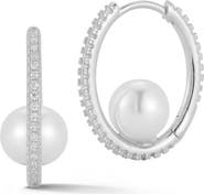 CHLOE AND MADISON Cubic Zirconia Cultured Pearl Hoop Earrings