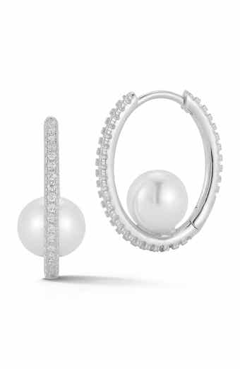 CHLOE AND MADISON Cubic Zirconia Cultured Pearl Hoop Earrings