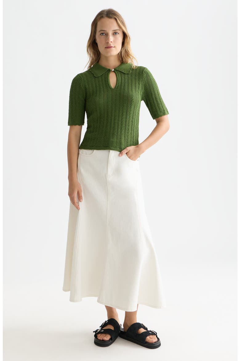Pointelle Short Sleeve Cotton Blend Sweater, Alternate, color, GARDEN GREEN