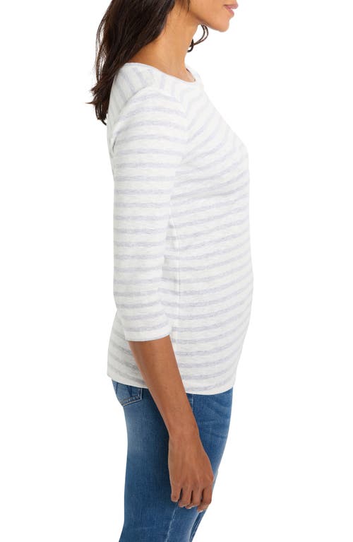 Nzt By Nic+zoe Three Quarter Sleeve Stripe Boat Neck Tee In Grey Multi