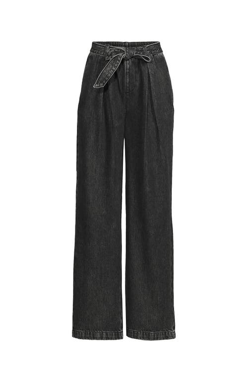 Lands' End High Ridge Twill Pull On Pleated Wide Leg Pants In Black Stone Wash