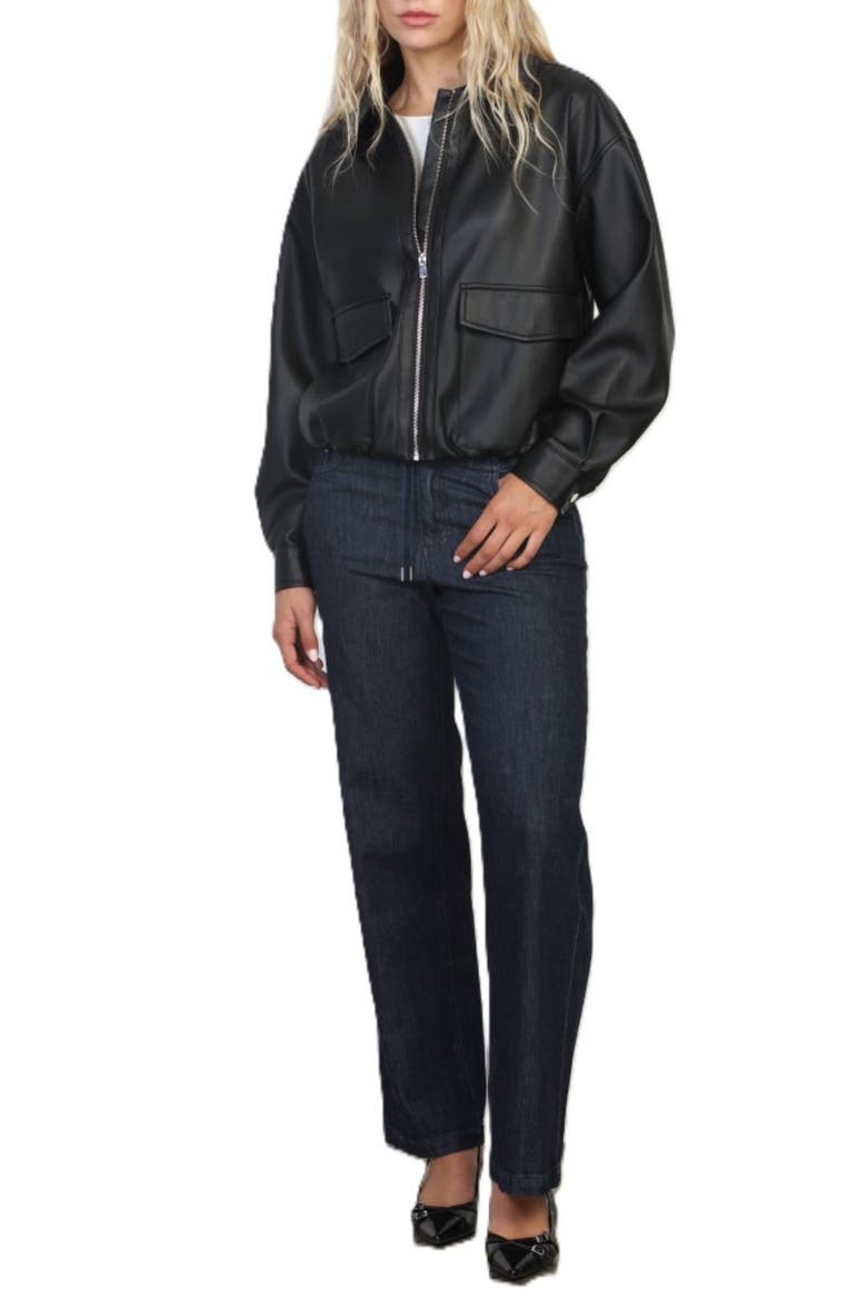 Faux Leather Jacket, Alternate, color, BLACK