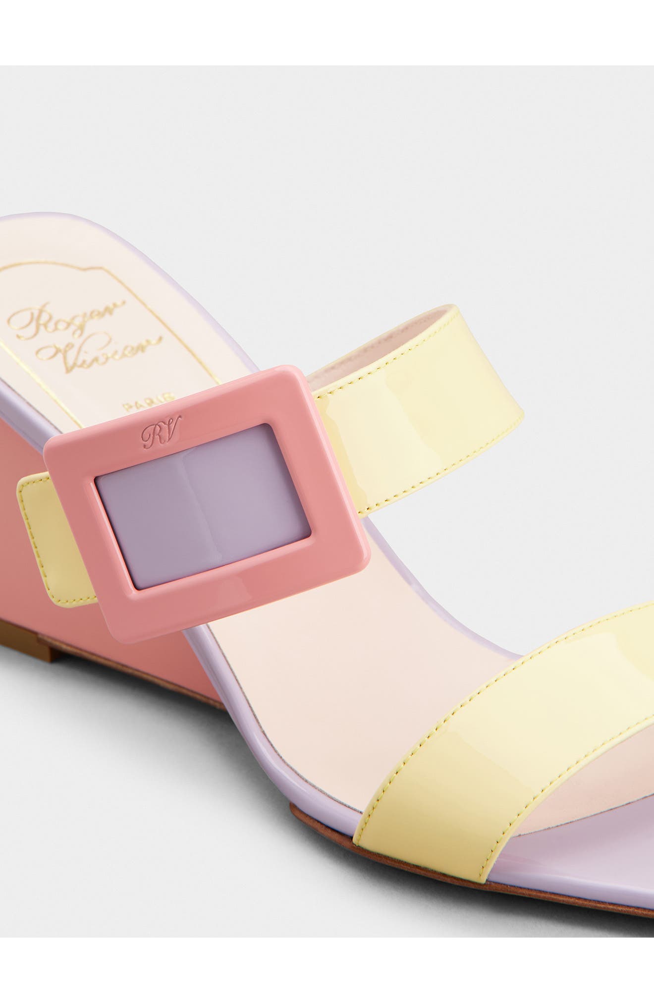 Roger Vivier Belle Vivier Colorblock Wedge Sandal, Alternate, color, Yellow/ Violet/ Pink