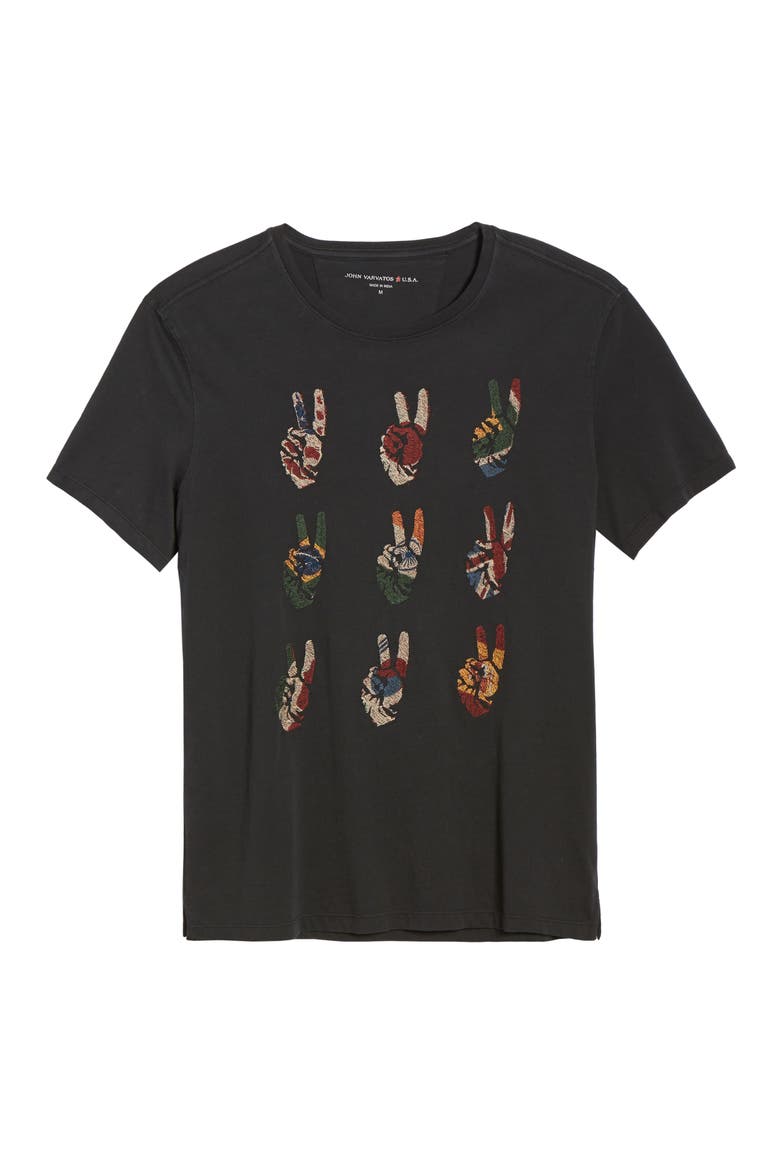 Star USA Peace Hand Embroidered T-Shirt, Alternate, color, BLACK