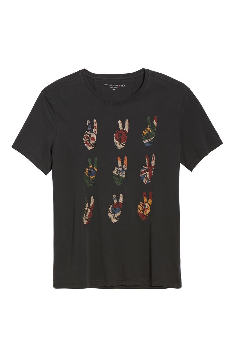 John Varvatos Star USA Peace Hand Embroidered T-Shirt, Alternate, color, Black