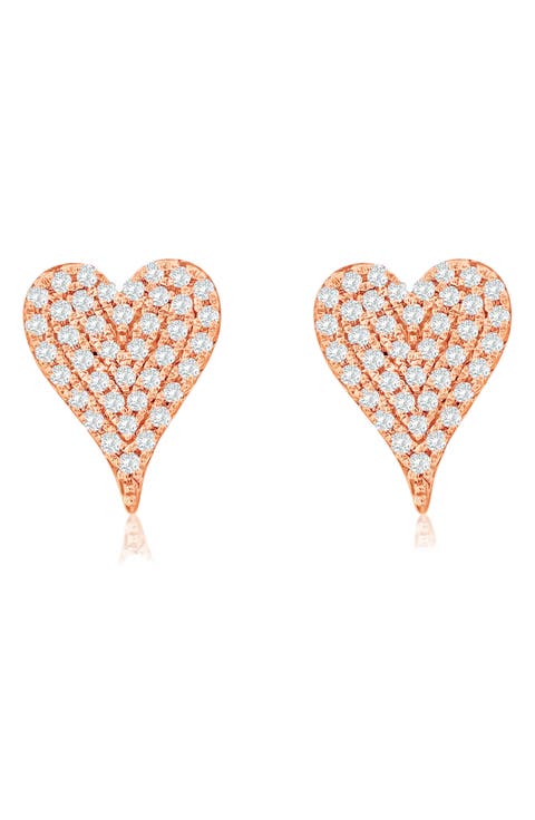 14K Gold Diamond Pavè Heart Stud Earrings - 0.16ct.