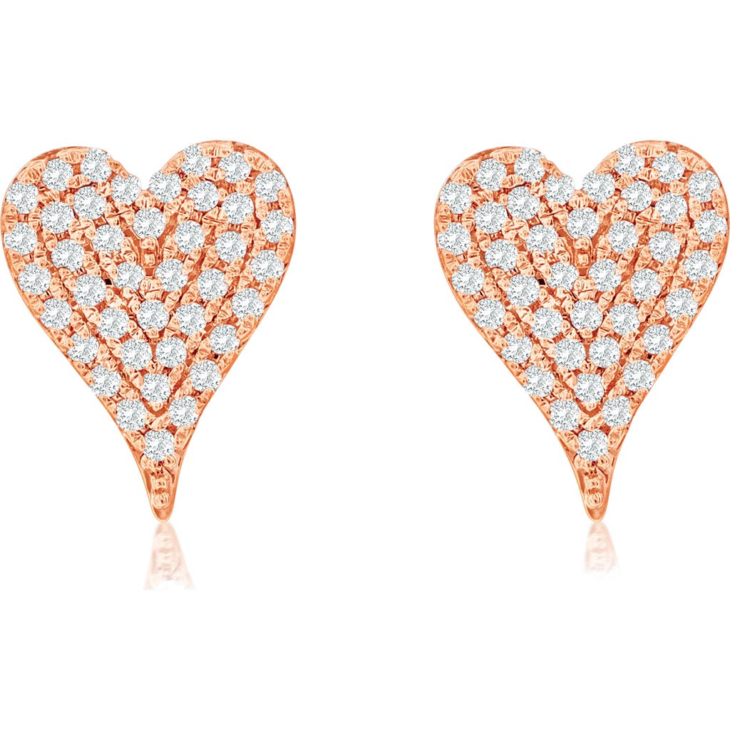 Suzy Levian Diamonds 14k Gold Diamond Pavè Heart Stud Earrings In Pink
