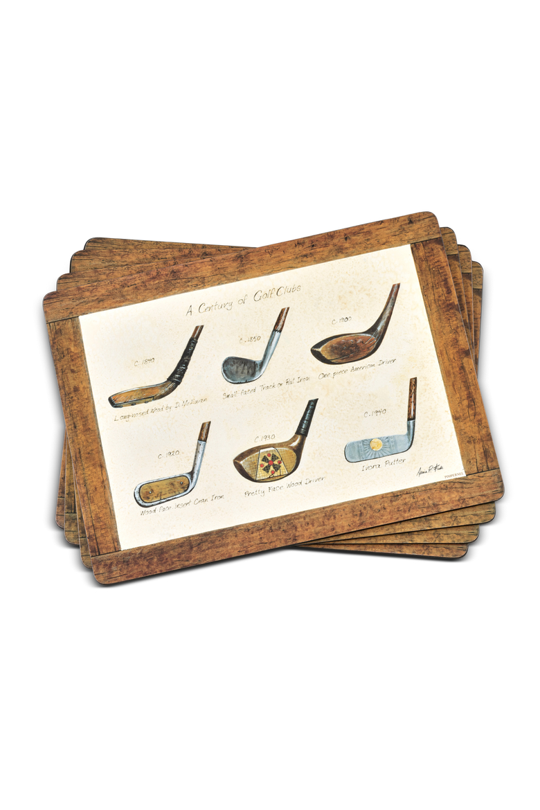 A History of Golf Set of 4 Cork Back Placemats, Main, color, Multi