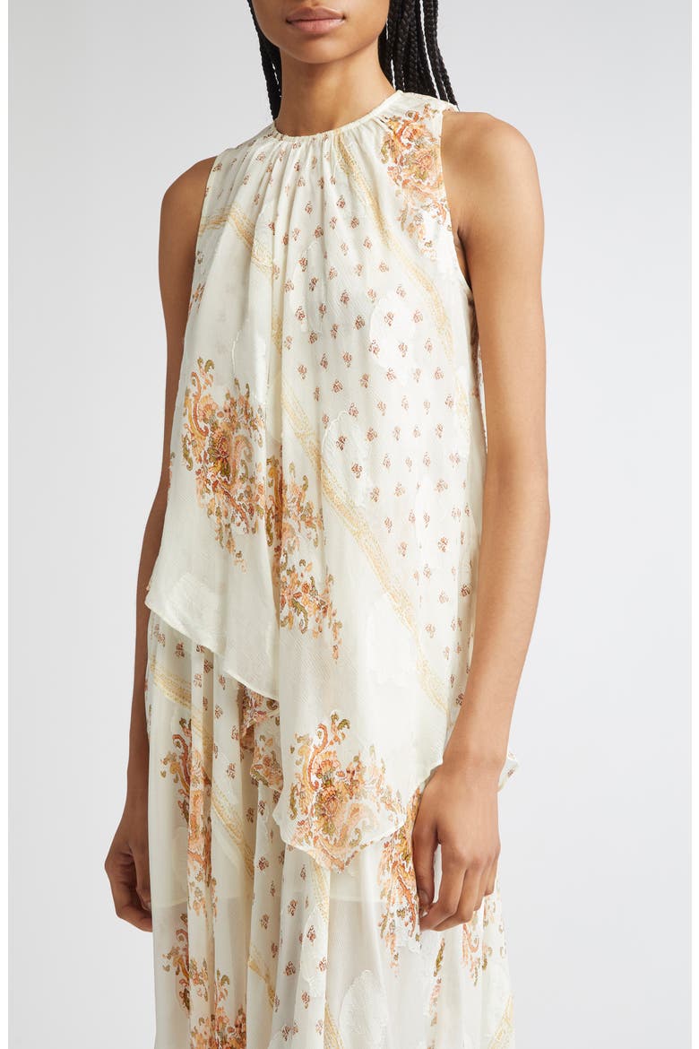 Caprice Floral Layered Silk Blend Dress, Alternate, color, ALABASTER
