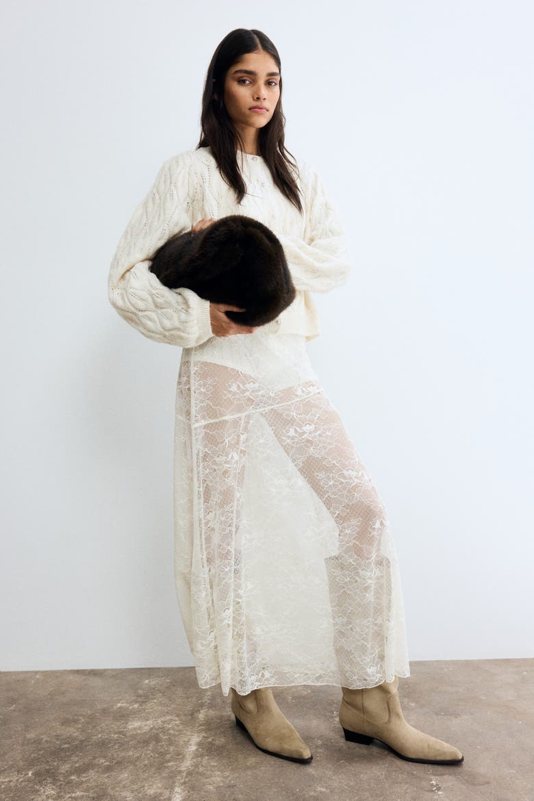 Pointelle-knit Cardigan, Alternate, color, Light beige