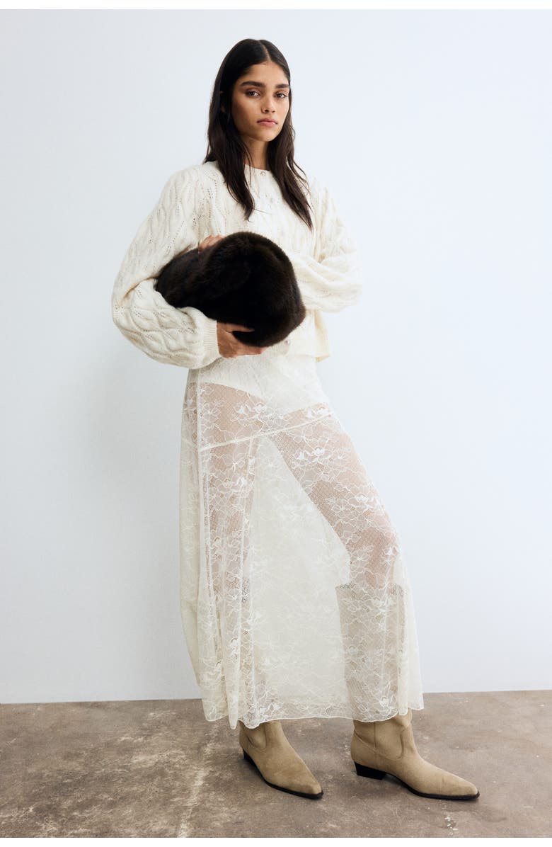 H&M Pointelle-knit Cardigan, Alternate, color, Light Beige