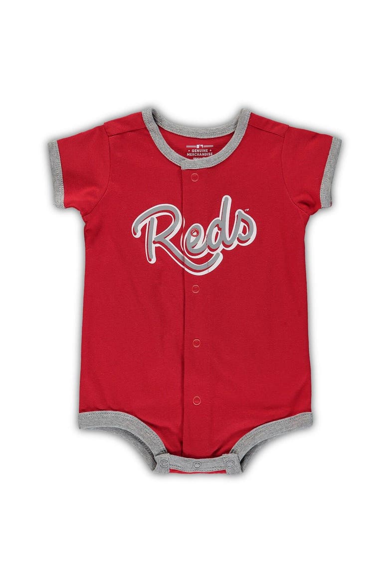 Newborn & Infant Red Cincinnati Reds Stripe Power Hitter Romper, Main, color, Red