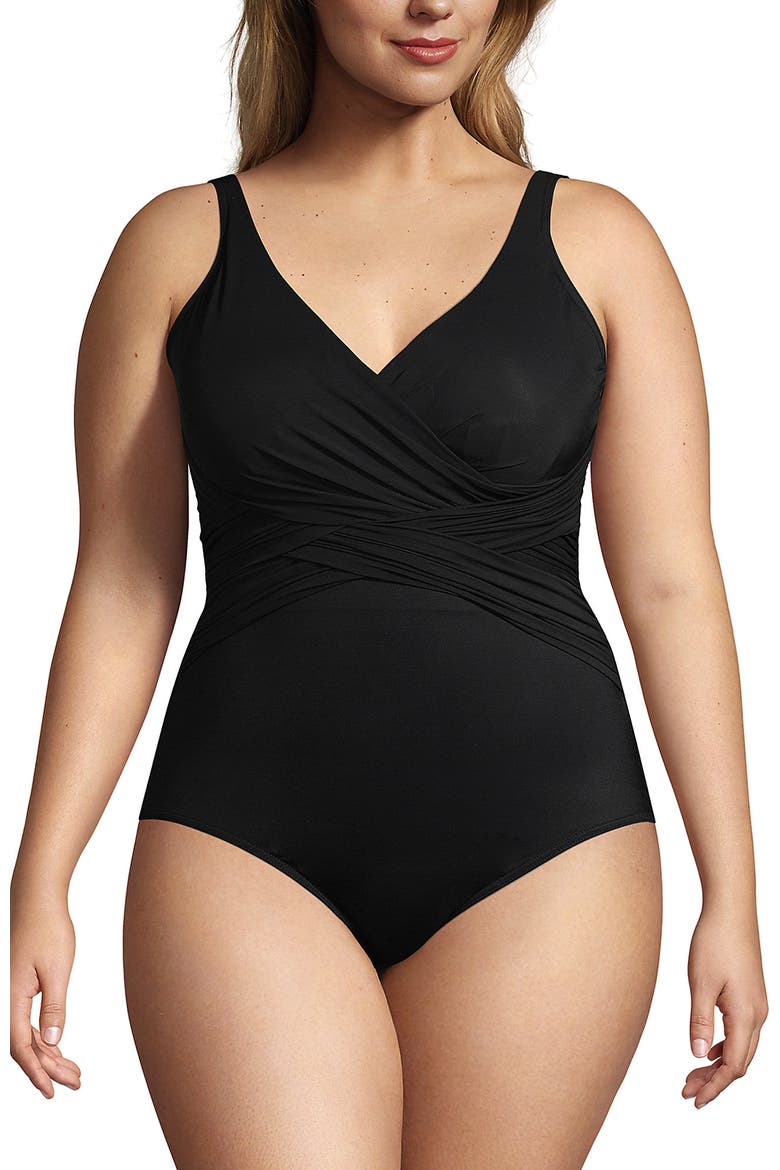 New SlenderSuit Wrap One Piece Swimsuit, Main, color, Black