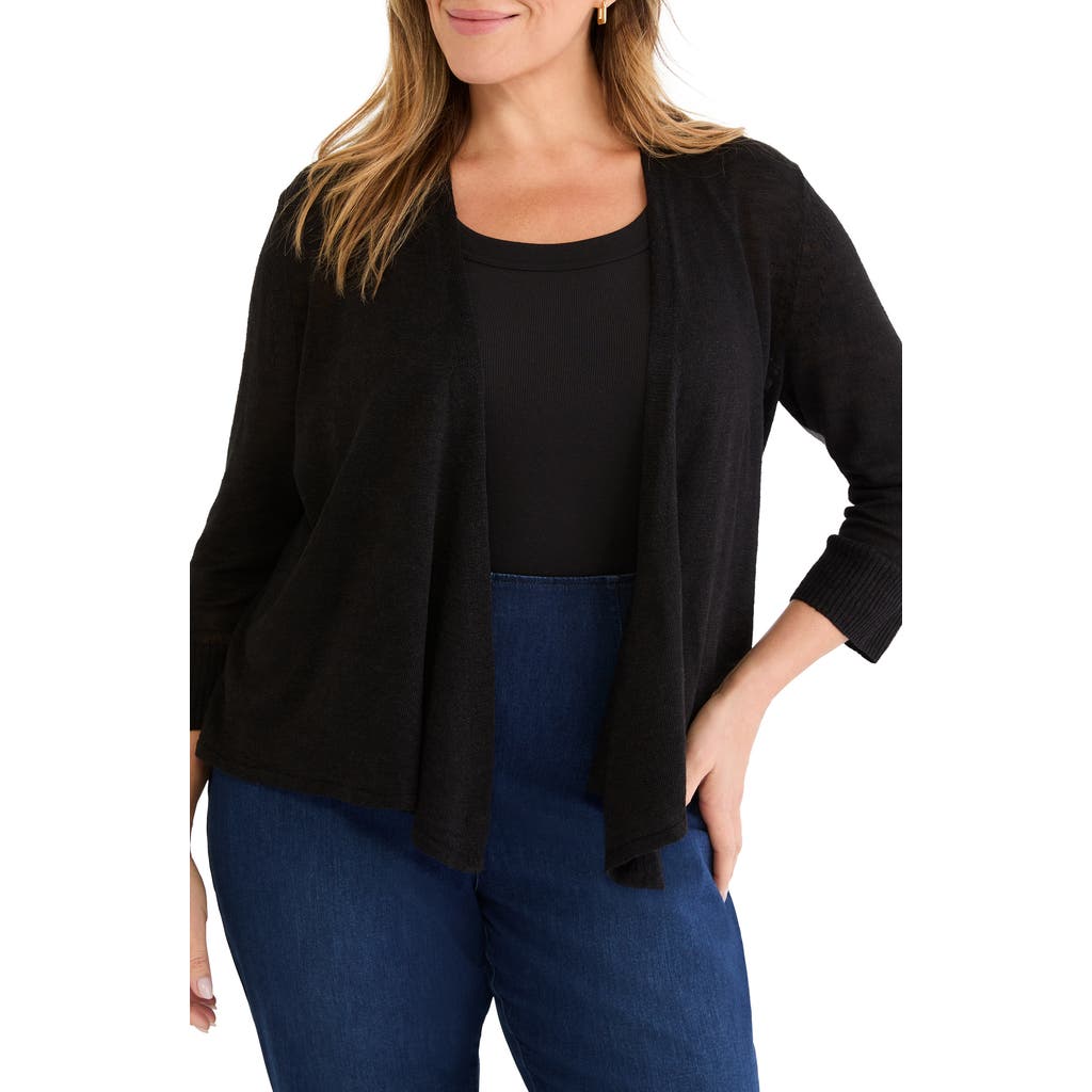 Nic + Zoe Nic+zoe Slub Knit Linen Blend 4-way Cardigan In Black