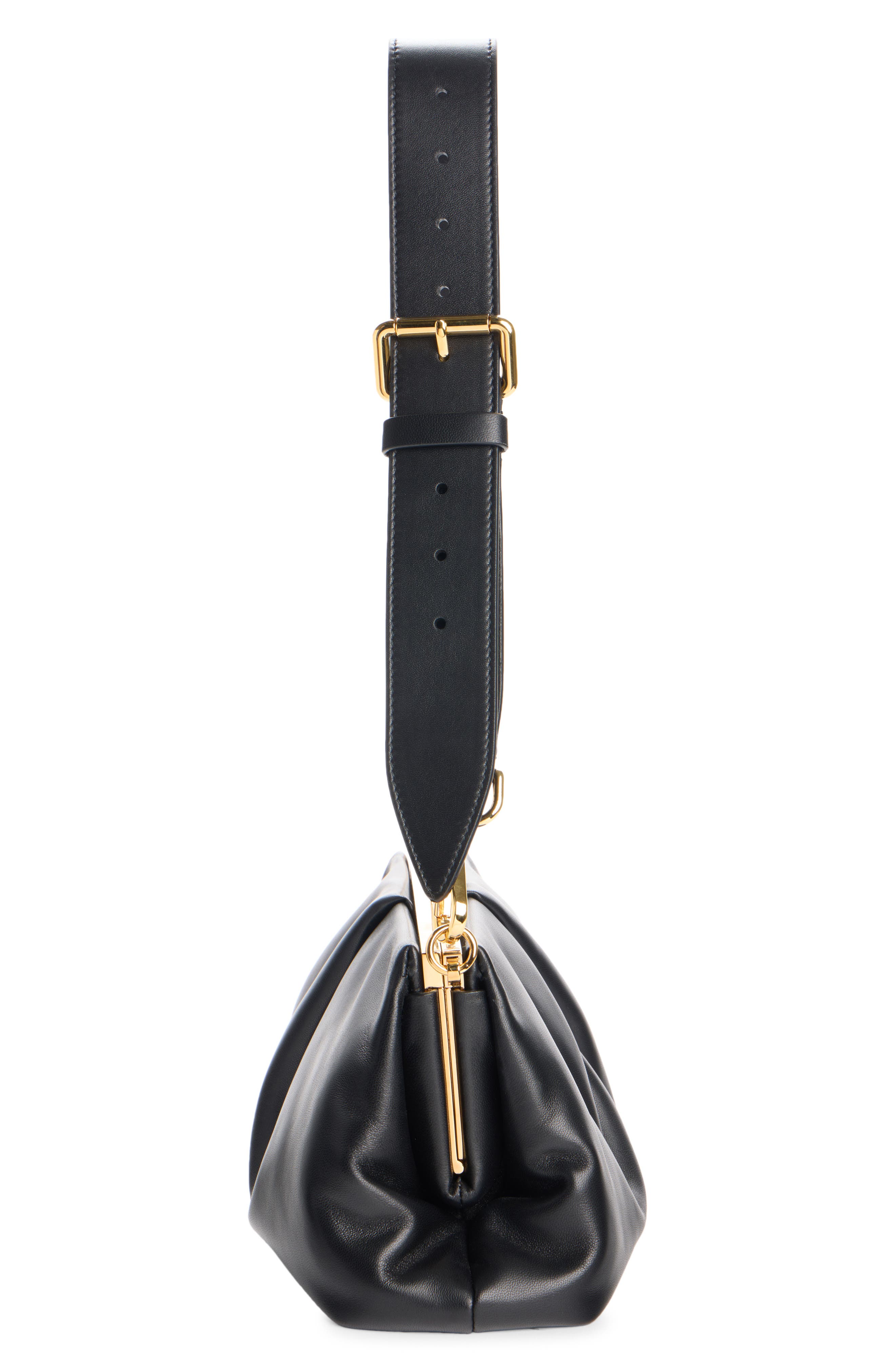Pleated Leather Shoulder Bag, Alternate, color, BLACK 900