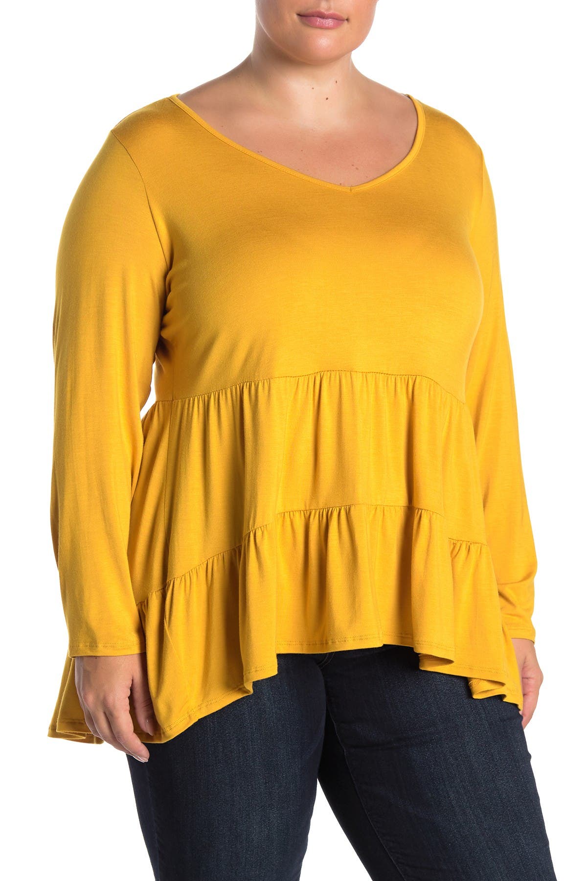 COMO VINTAGE V-Neck Long Sleeve Tiered Tunic Top (Women) | Nordstromrack