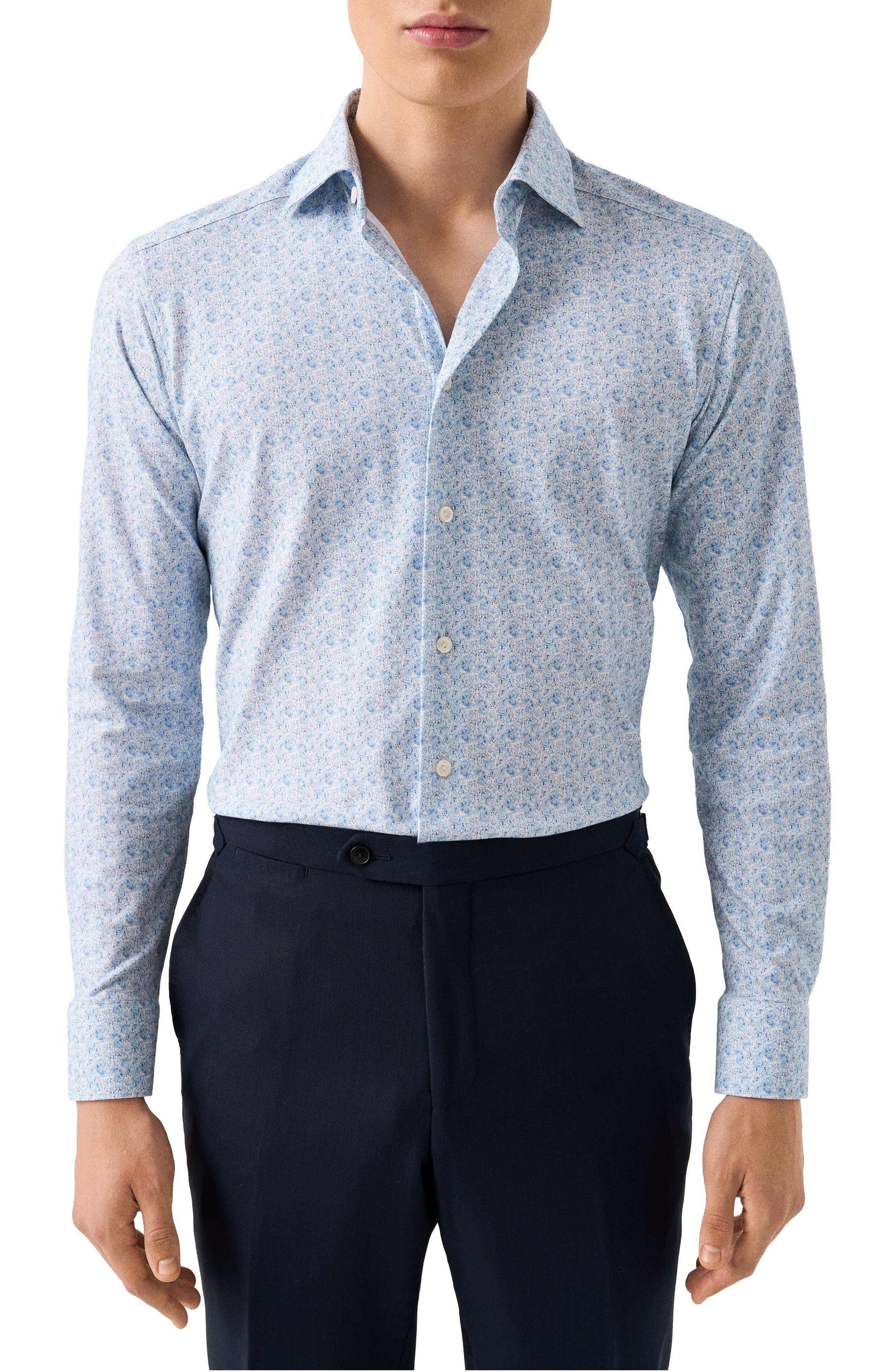 Eton Slim Fit Paisley 4Flex Stretch Jersey Dress Shirt