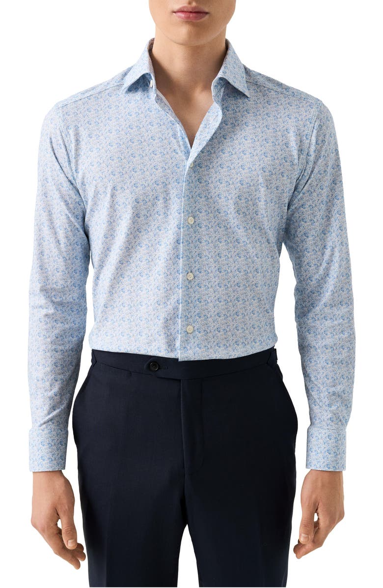 Eton Slim Fit Paisley 4Flex Stretch Jersey Dress Shirt, Main, color, Light Blue