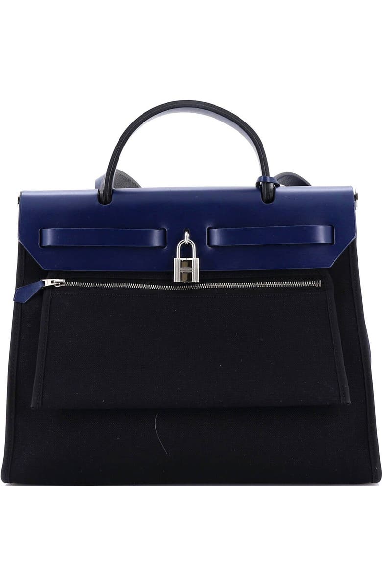 Pre-Owned Hermes Herbag Zip Leather and Toile 31, Alternate, color, Bleu Saphir