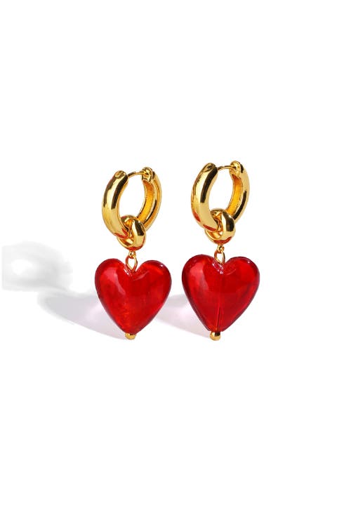Classicharms Women's Esmée Red Glaze Heart Dangle Earrings In Red