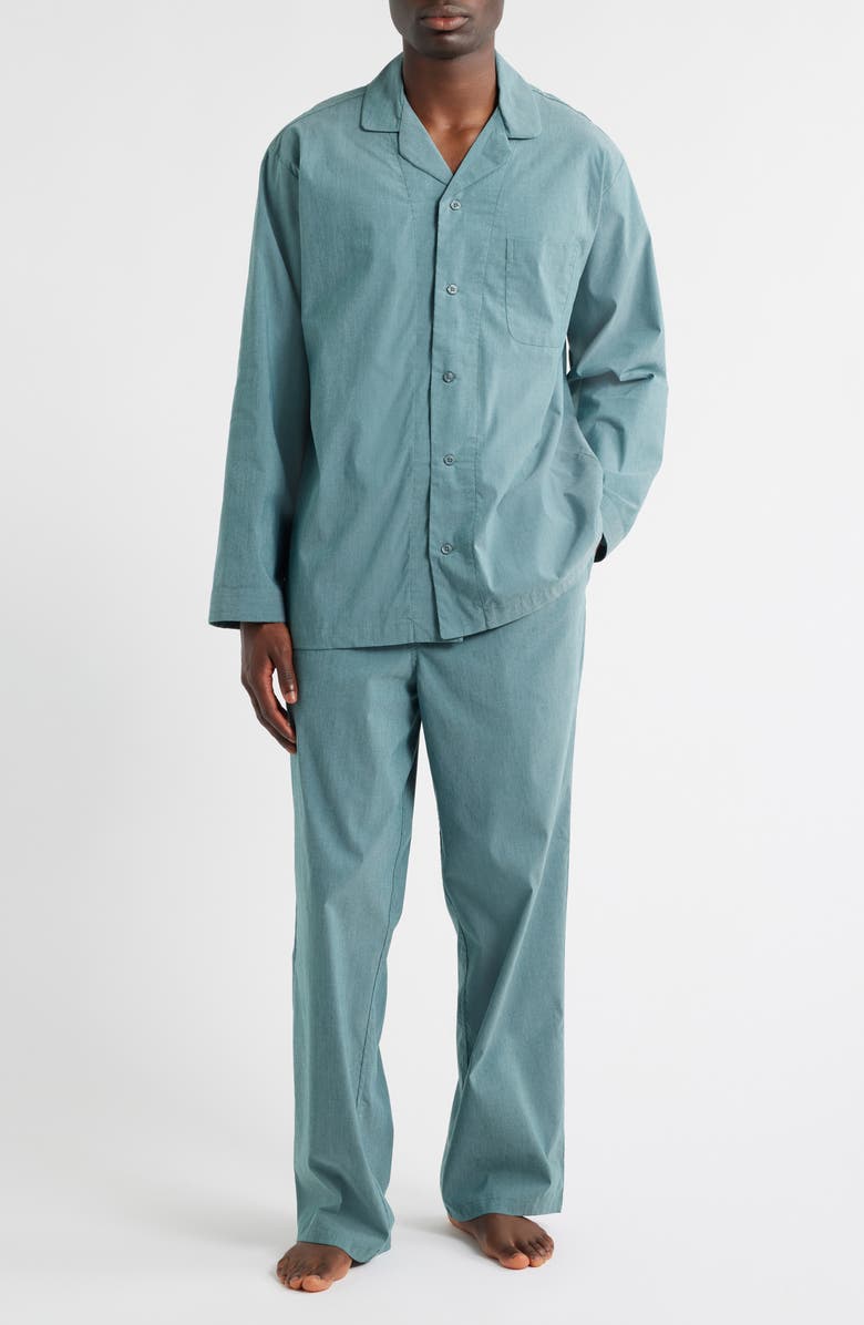 Nordstrom Plaid Poplin Pajamas, Main, color, Green Garnet Chambray