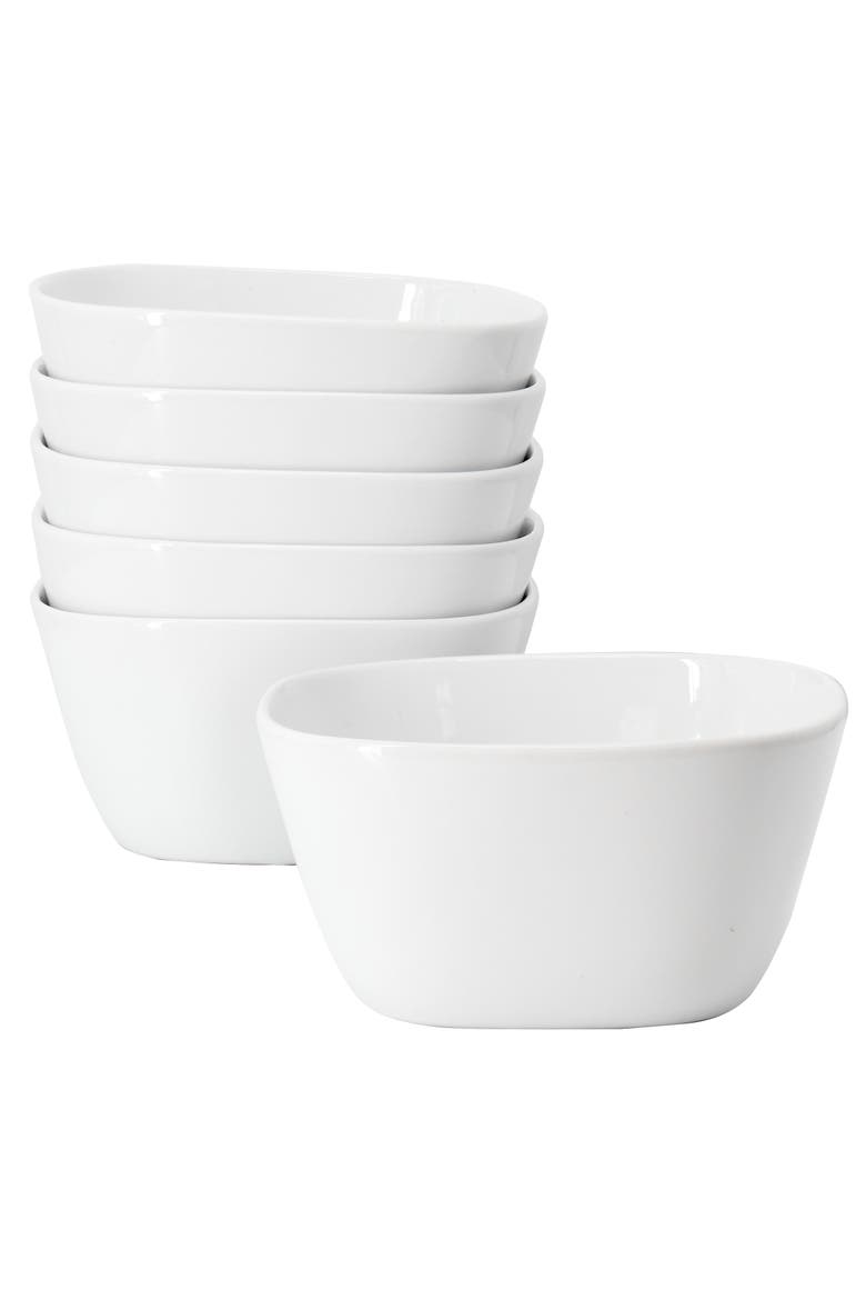 Simply White 6 Piece 6 Inch Porcelain Soft Square Cereal Bowl Set, Main, color, White