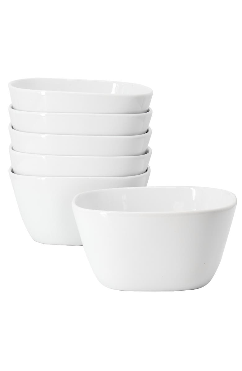 Our Table Simply White 6 Piece 6 Inch Porcelain Soft Square Cereal Bowl Set, Main, color, White