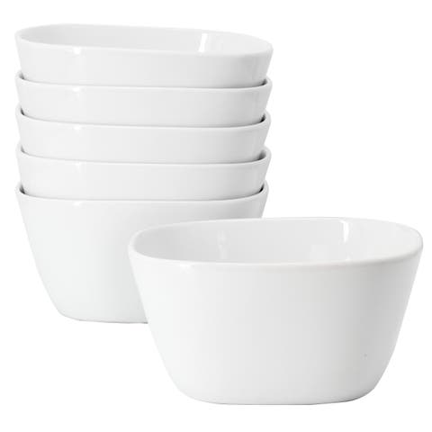 Simply White 6 Piece 6 Inch Porcelain Soft Square Cereal Bowl Set