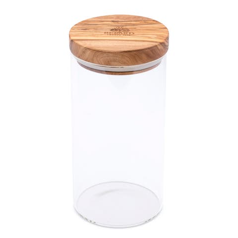 Glass Storage Jar With Olive Wood Lid, 30-ounce