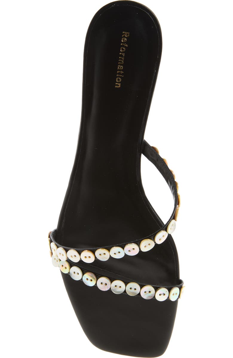 Reformation Shoshana Slide Sandal, Alternate, color, Black Leather Shell Buttons