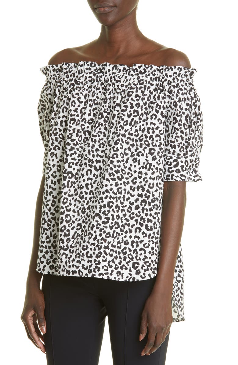 Adam Lippes Off the Shoulder High-Low Stretch Cotton Poplin Blouse, Alternate, color, 