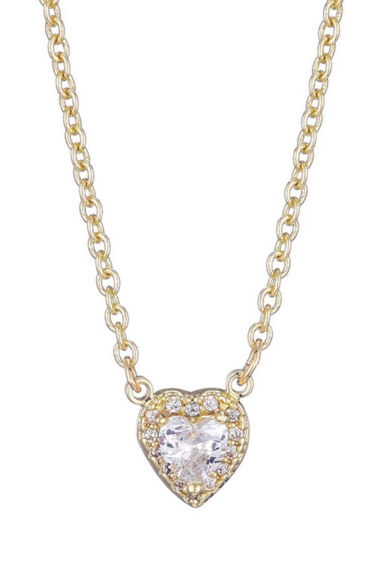 Cubic Zirconia Halo Heart Pendant Necklace, Main, color, GOLD