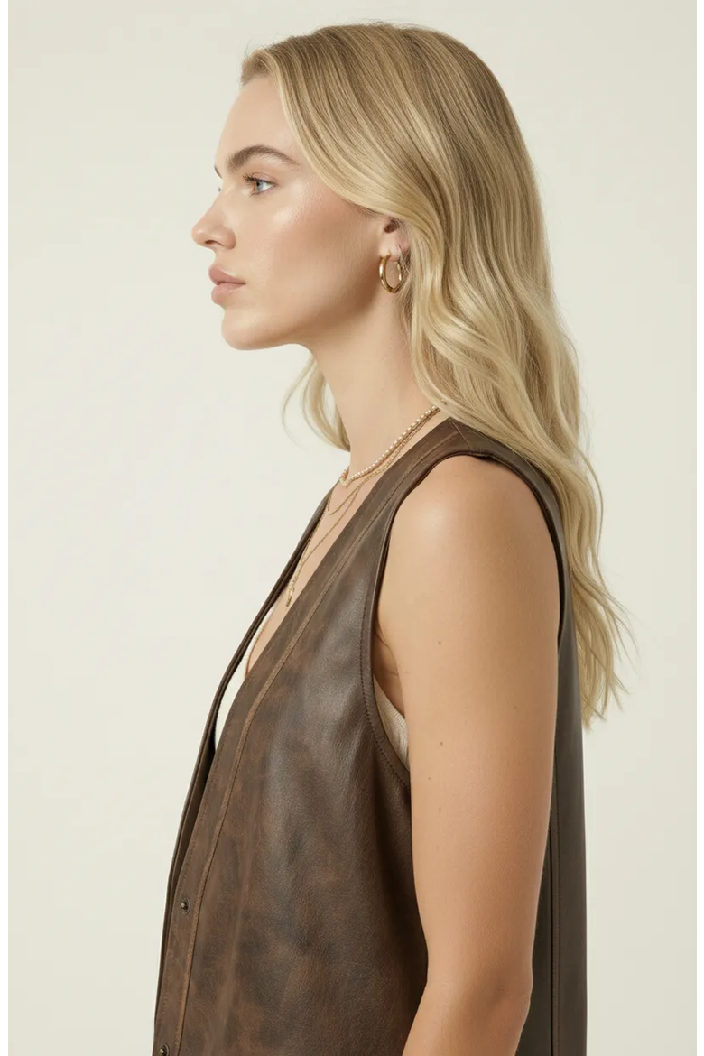 Faux Leather Vest with Snap Buttons, Alternate, color, Brown