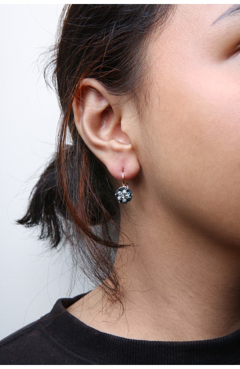 Haus of Brilliance 18K Gold 1/3 Cttw Diamonds & Blue Topaz Gemstone Cluster Floral Drop Hoop Earrings, Alternate, color, White