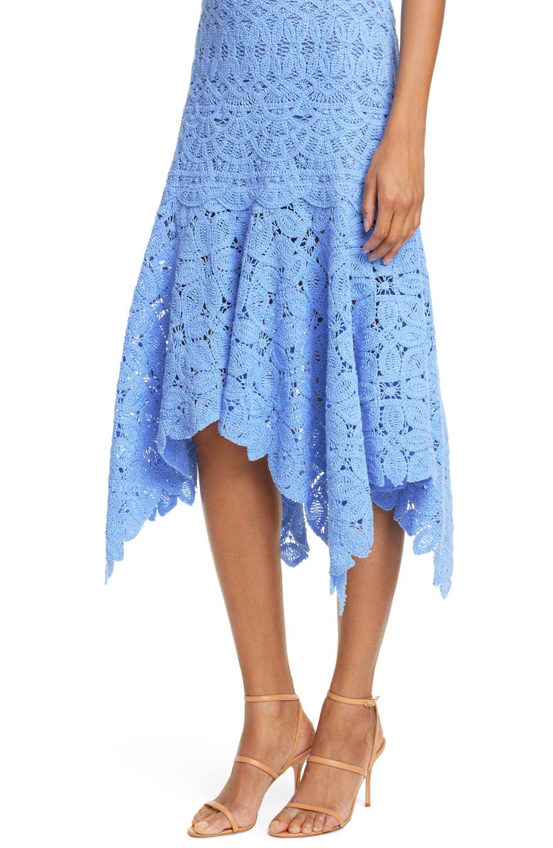 Simkhai Jonathan Simkhai Handkerchief Hem Crochet Lace Midi Dress, Alternate, color, 