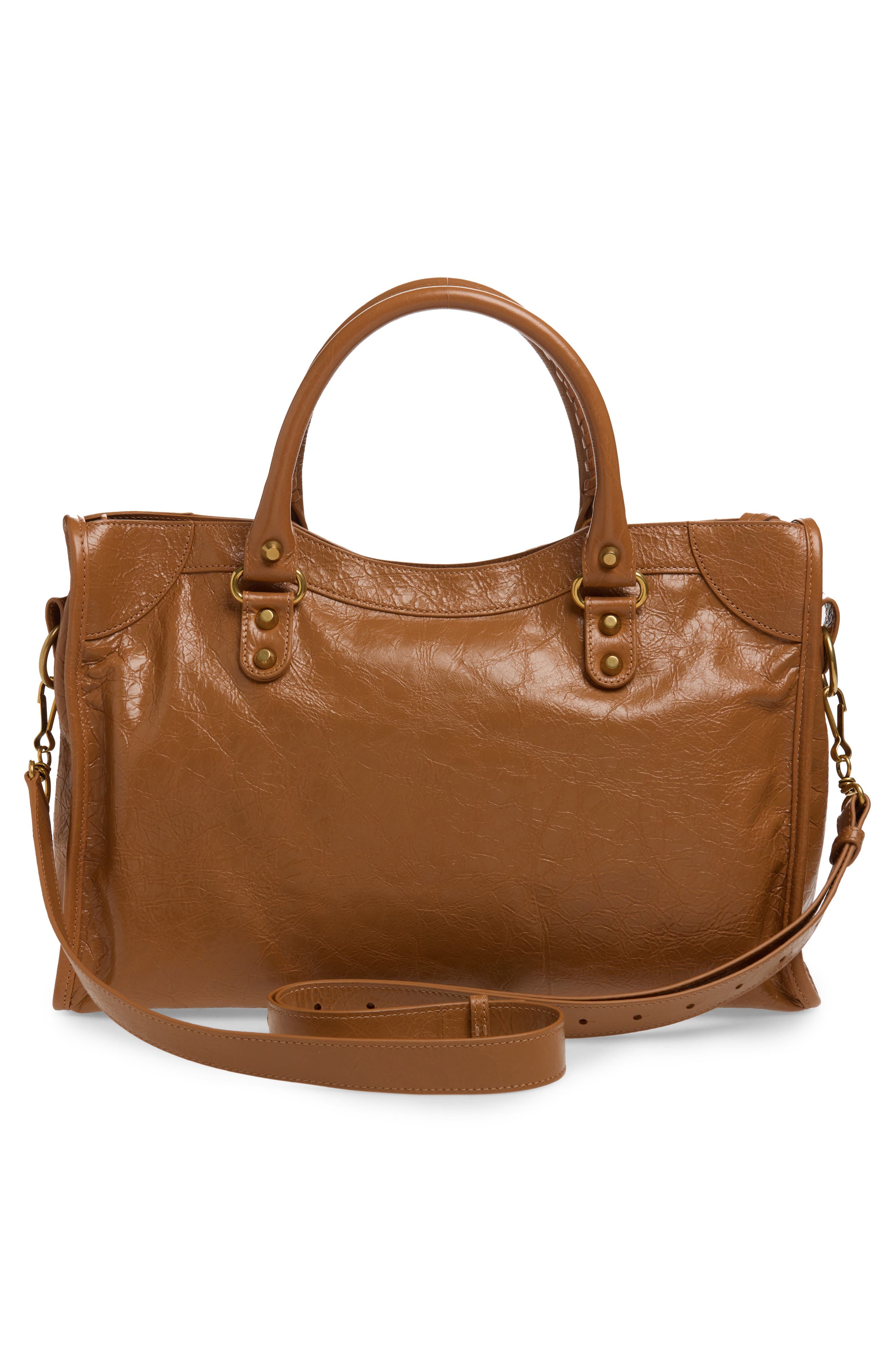 Balenciaga Medium Le City Crinkled Leather Tote, Alternate, color, 2630 Camel