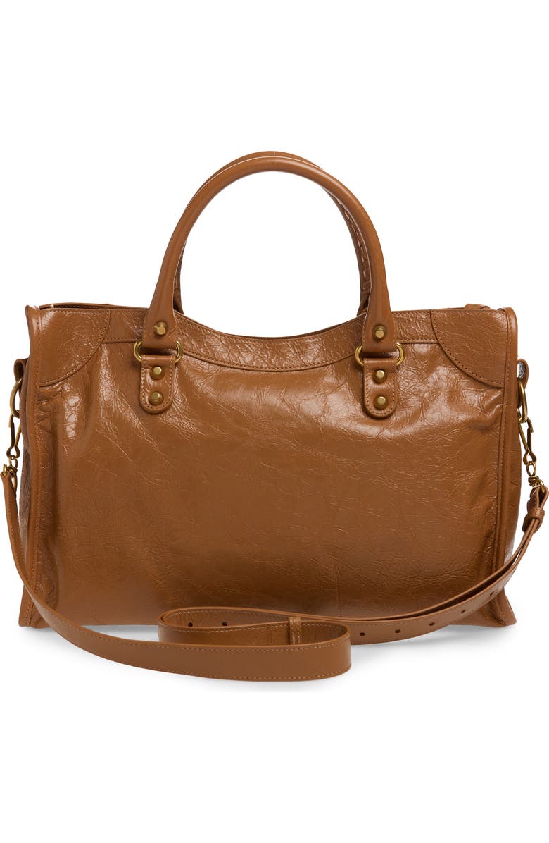 Balenciaga Medium Le City Crinkled Leather Tote, Alternate, color, 2630 Camel
