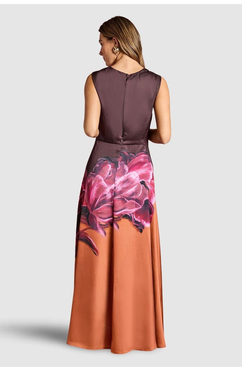 Coast Ruched Print Satin Midi Dress, Alternate, color, Orange