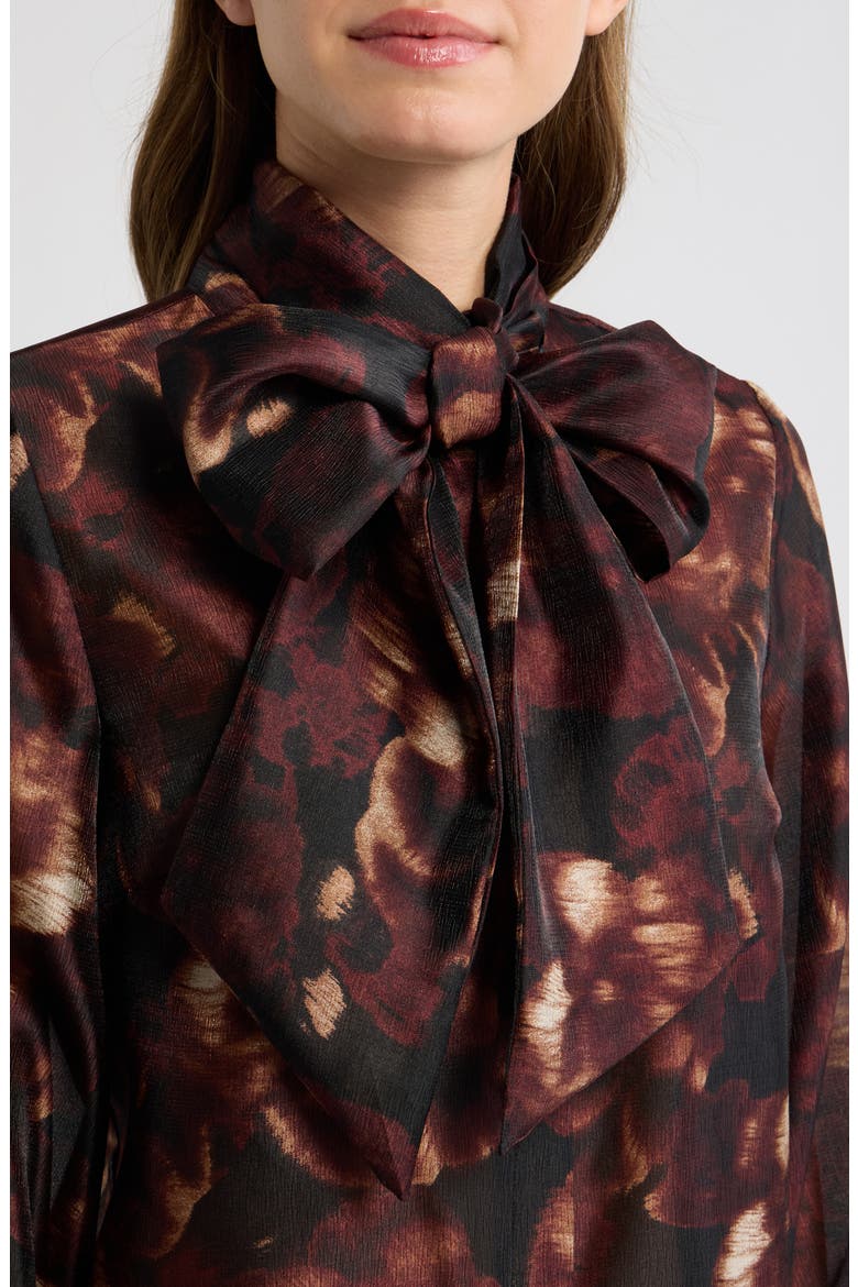 Tie Neck Long Sleeve Top, Alternate, color, ANNE BLACK MULTI