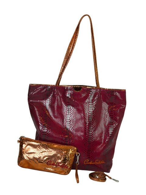 Vegan Python Large Tote with Convertible Pouch
