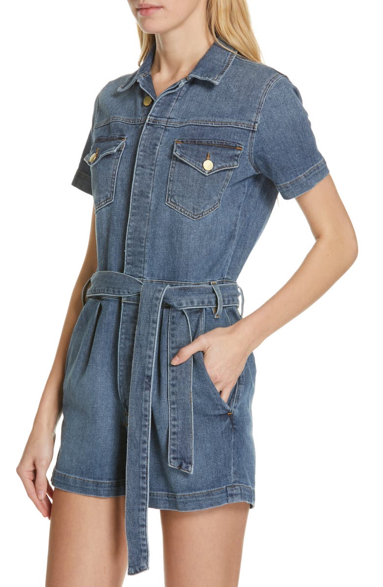 FRAME Pleated Denim Romper, Alternate, color, 