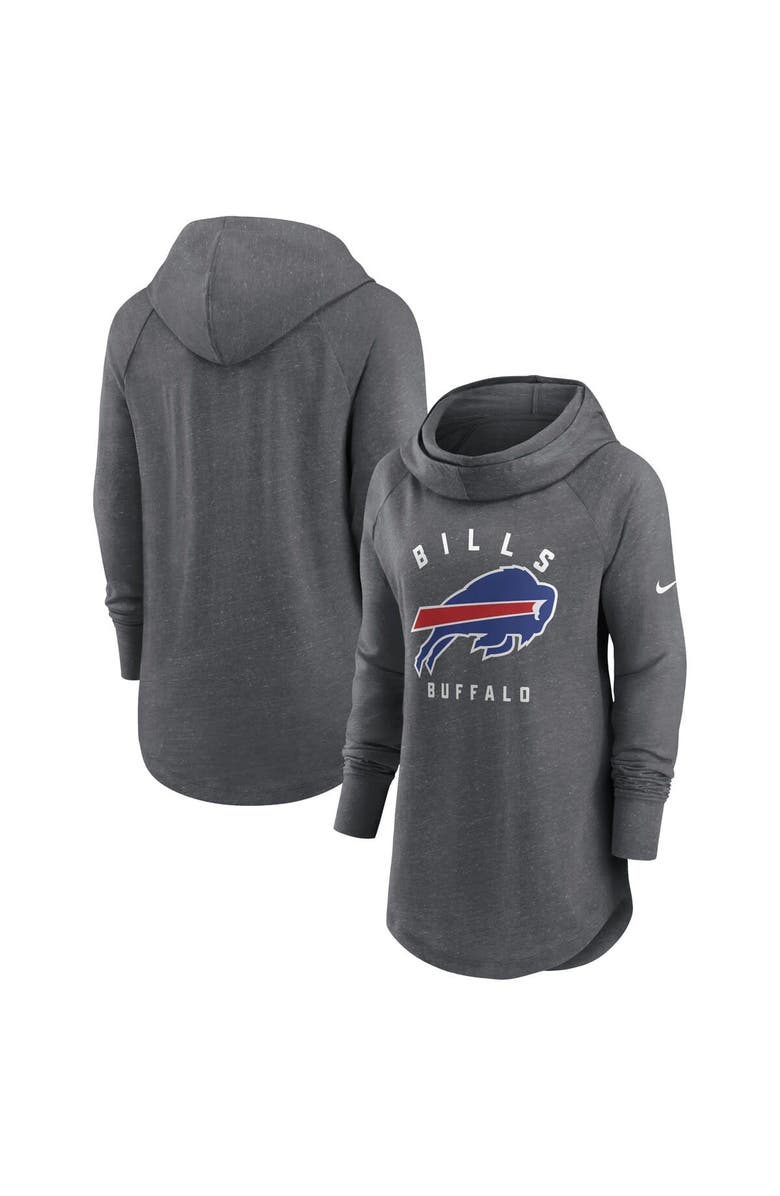 Nike Women's Nike Heather Charcoal Buffalo Bills Raglan Funnel Neck Pullover Hoodie, Main, color, 