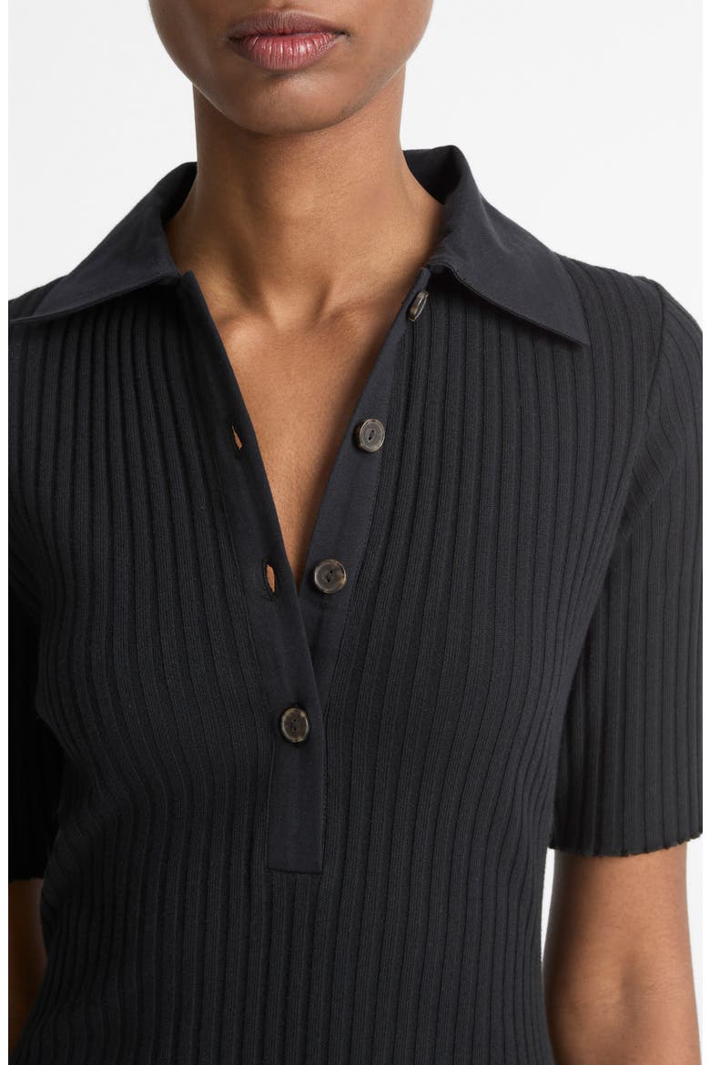 Rib Polo Dress, Alternate, color, BLACK