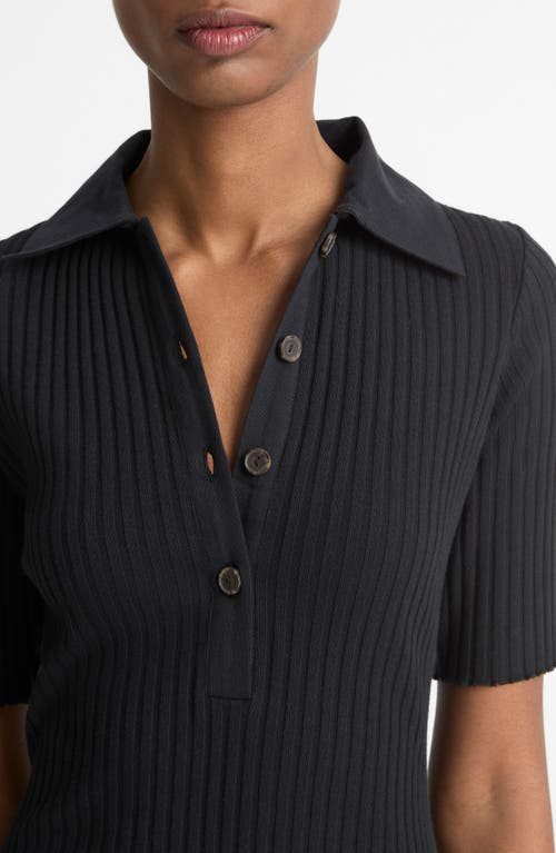 Shop Vince Rib Polo Dress In Black