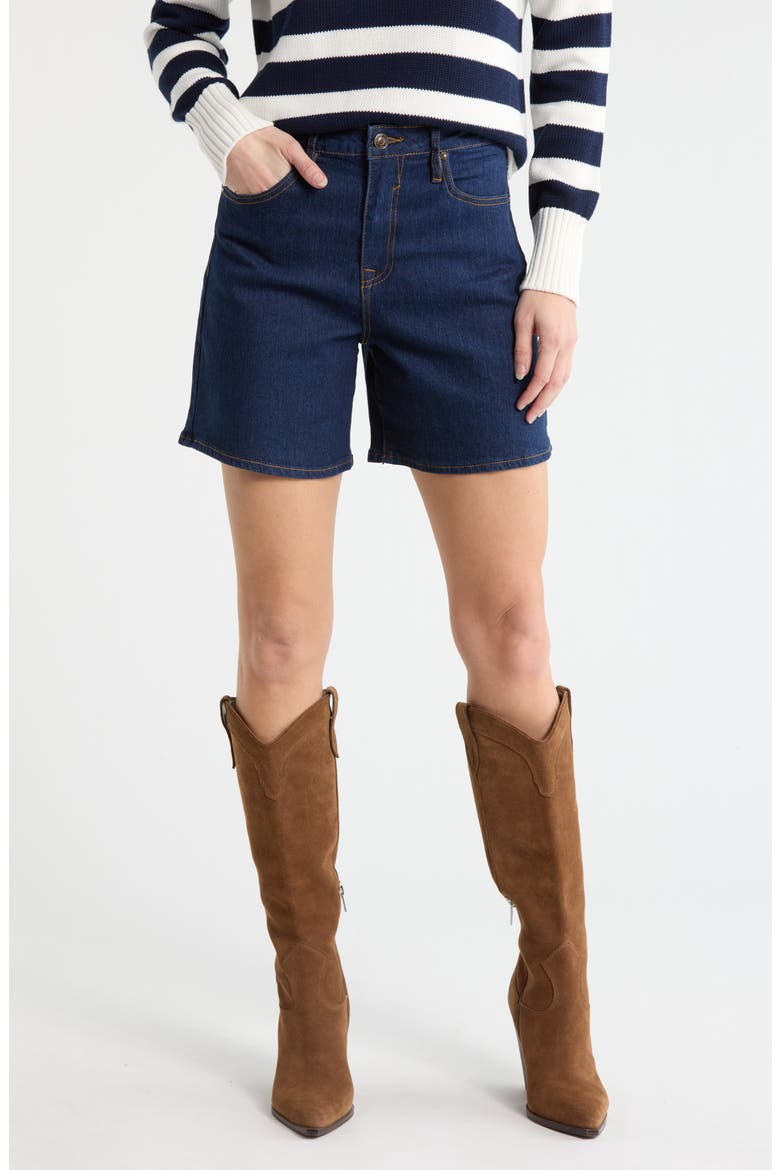 High Waist Mid Thigh Denim Shorts, Main, color, RINSE